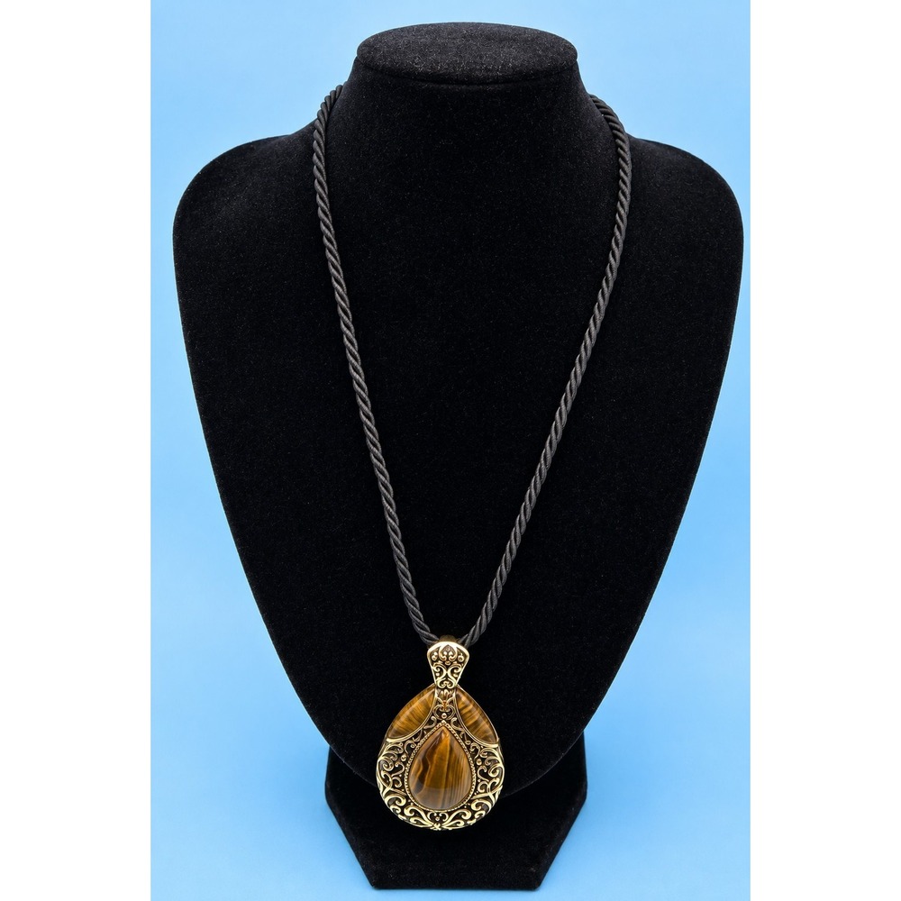 Lia Sophia "Bistro" Necklace Tigers Eye Gold And Brown Black Cord -448